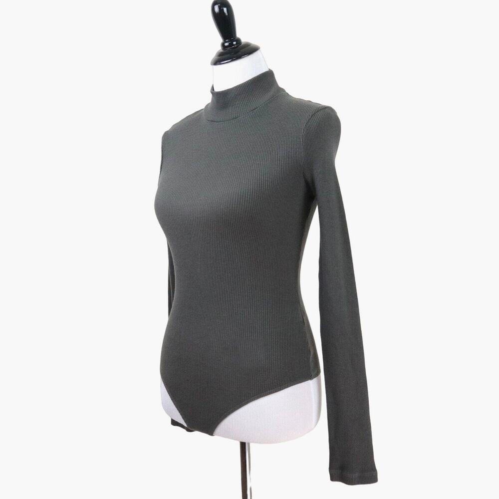 AGOLDE Size S Turtleneck Long Sleeve Bodysuit Rib Knit Olive Green